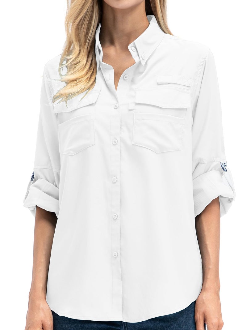 Toomett Womens Safari Shirts Quick Dry UPF 50 Fishing Shirts Lightweight SPF Long Sleeve Sun Protection Shirts,F5026,White,XXL - Image 1